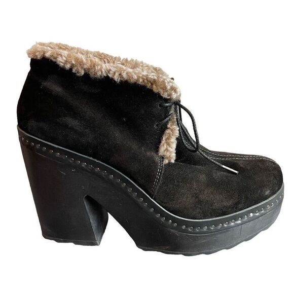 Rag & Bone Inez Black Suede Shearling Desert Clog Boots Size 11 - Picture 1 of 10
